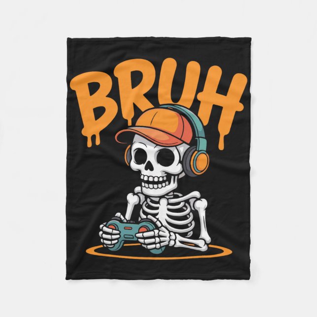 Couverture Polaire Bruh Halloween Boys Kids Gamer Mens Skeleton Video (Devant)