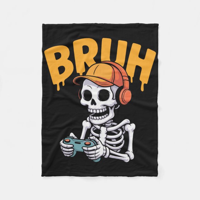 Couverture Polaire Bruh Halloween Boys Kids Gamer Mens Skeleton Video (Devant)