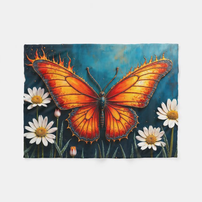 Couverture Polaire Brûler papillon brillant monarque ailes art (Devant (Horizontal))