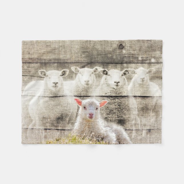 Couverture Polaire Brûlure d'agneau de bébé à mouton rustique (Devant (Horizontal))