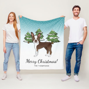 Couverture Polaire Brun chocolat Boston Terrier dans une forêt hivern