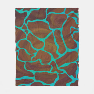 Couverture Polaire Brun de girafe et copie turquoise