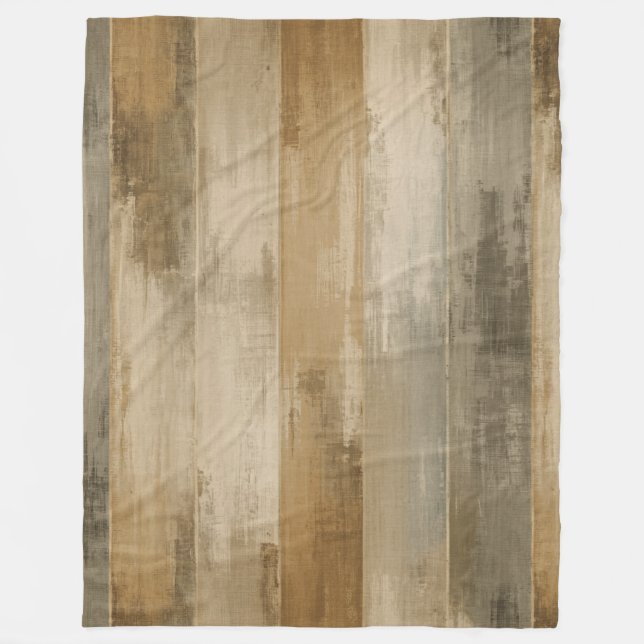 Couverture Polaire Brun gris beige rustique rayure bois de grange pat (Devant)