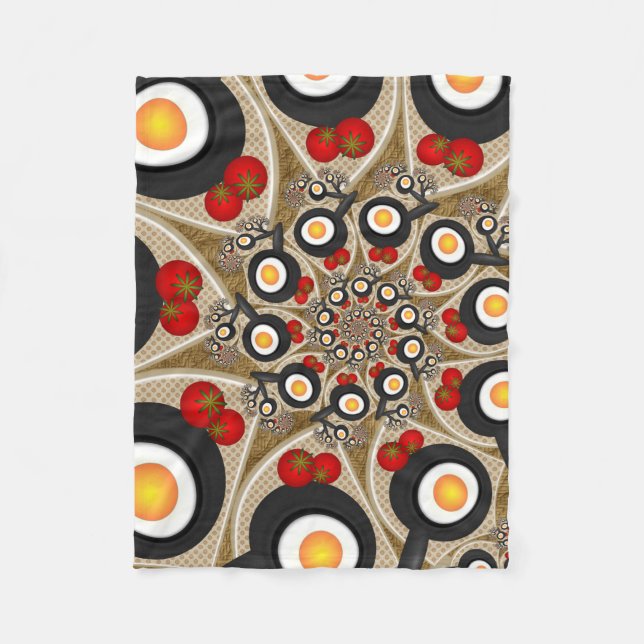 Couverture Polaire Brunch Fractal Art Drôle Nourriture, Tomates, Oeuf (Devant)