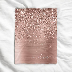 Couverture Polaire Brushed metal rose Gold Pink Glitter Monogram