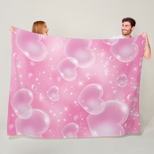 Couverture Polaire Bubble rose Coeurs mignonne Girly 90's Style (En situation)