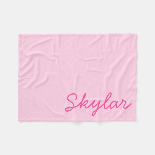 Couverture Polaire Bubblegum rose et rose chaud Nom personnalisé Mono (Devant (Horizontal))