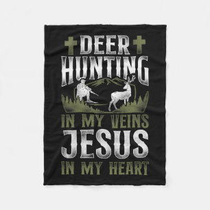 Couverture Polaire Buck Deer Chasse Chasseur Jésus Foi Cerf Vintage