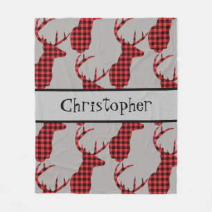 Couverture Polaire Buffalo Plaid Deer Head Red Black Baby Boy