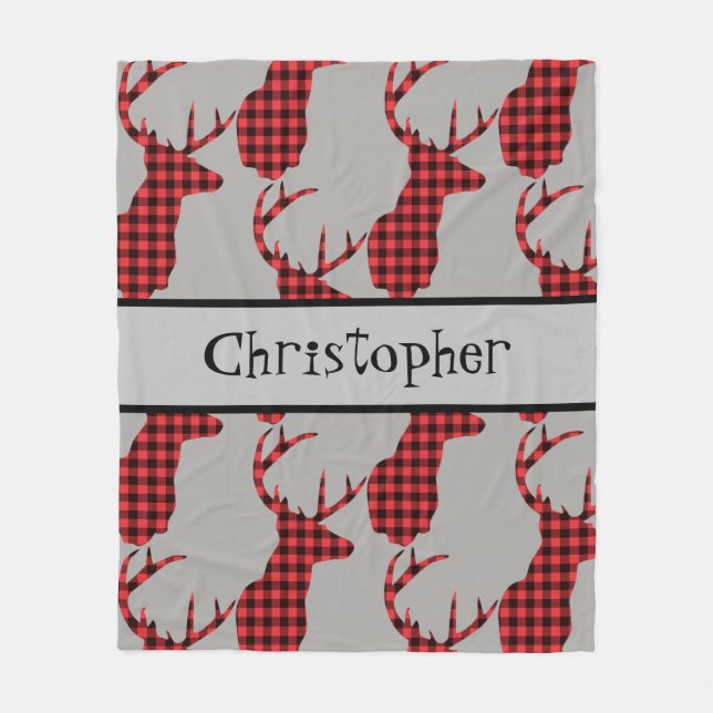 Couverture Polaire Buffalo Plaid Deer Head Red Black Baby Boy (Devant)