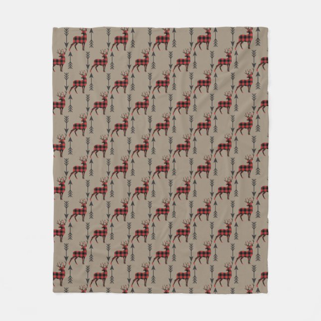 Couverture Polaire Buffalo Plaid Deer sur Tan Motif (Devant)