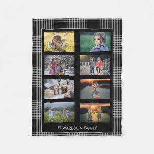 Couverture Polaire Buffalo plaid famille photo collage nom monogramme