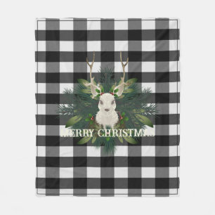 Couverture Polaire Buffalo Plaid Festif Reindeer Noël
