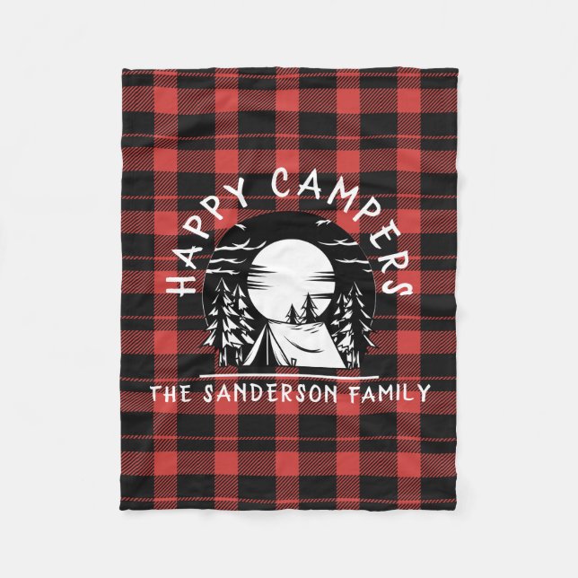 Couverture Polaire Buffalo Plaid Happy Campers Nom de famille Camping (Devant)