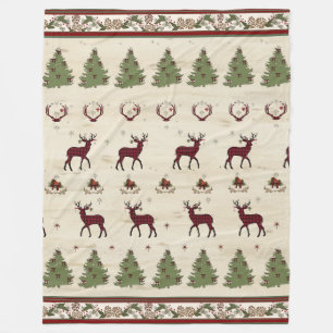 Couverture Polaire Buffalo Plaid Pine Trees de Noël Cerfs Antlers