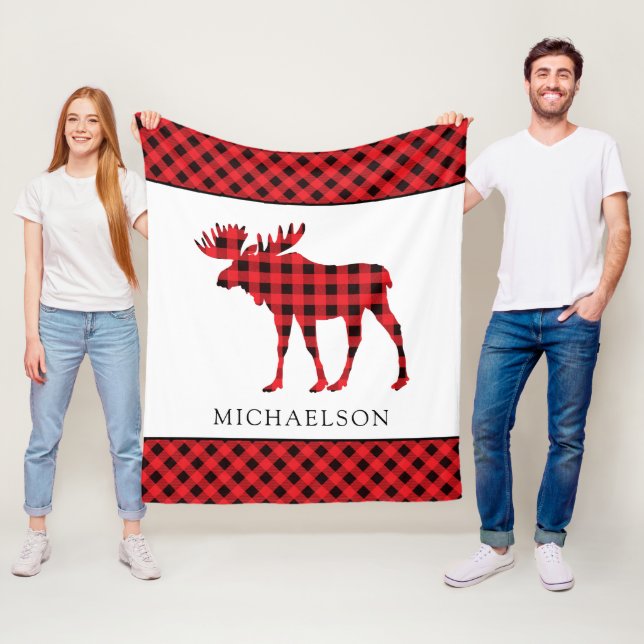 Couverture Polaire Buffalo Plaid Rouge Russe Xmas Moose Silhouette (En situation)