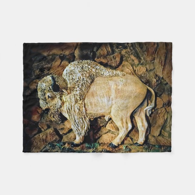 Couverture Polaire "Buffle Blanc" œuvre d'art originale (Devant (Horizontal))