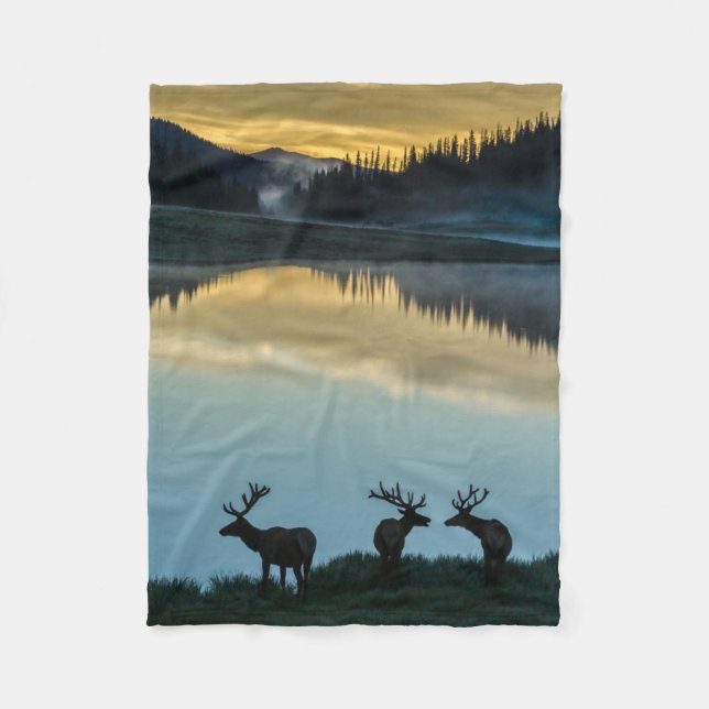 Couverture Polaire Bull Elks Silhouetté Poudre Lac Sunrise (Devant)