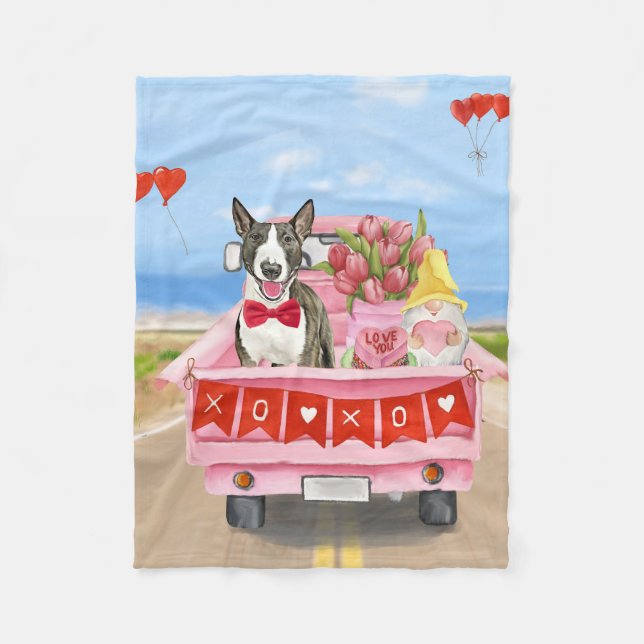 Couverture Polaire Bull Terrier Chien Saint-Valentin Coeurs de camion (Devant)