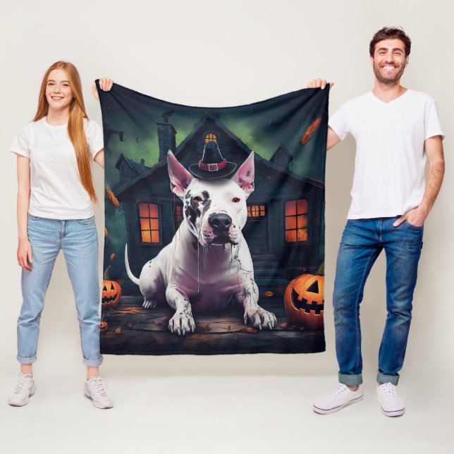 Couverture Polaire Bull Terrier Citrouilles Halloween Épouvantable (En situation)