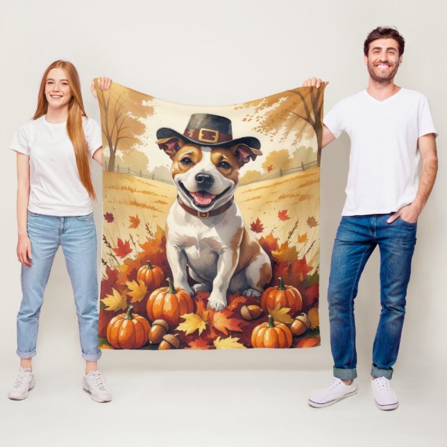 Couverture Polaire Bull Terrier En Automne Quitte L'Art Thanksgiving (En situation)