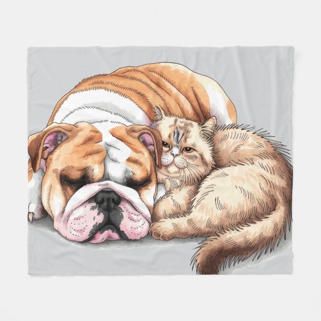 Couverture Polaire Bulldog Chien et Chat Blanket Toison Loisir Cuddle (Devant (Horizontal))