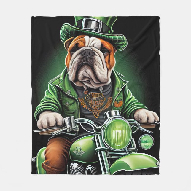 Couverture Polaire Bulldog Driving Bike St. Patrick's Day (Devant)