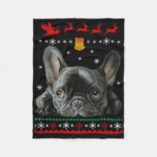 Couverture Polaire Bulldog français Joyeux Noël en français