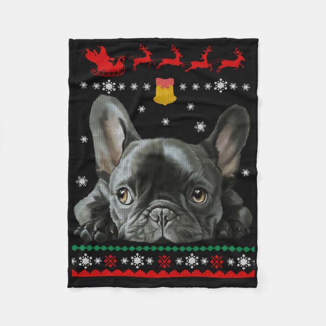 Couverture Polaire Bulldog français| Joyeux Noël en français (Devant)