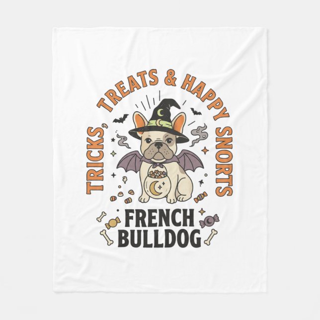 Couverture Polaire Bulldog français trickster Halloween (Devant)