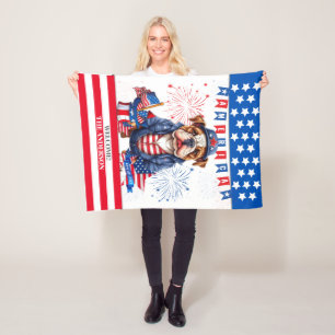 Couverture Polaire Bulldog Happy 4 juillet Fête de l'Indépendance amé