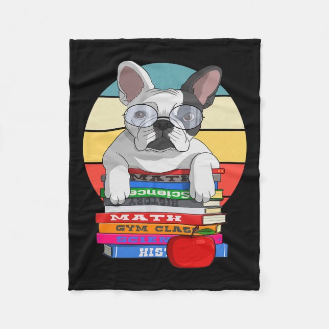 Couverture Polaire Bulldog Retour À L'École Bookworm Chien (Devant)