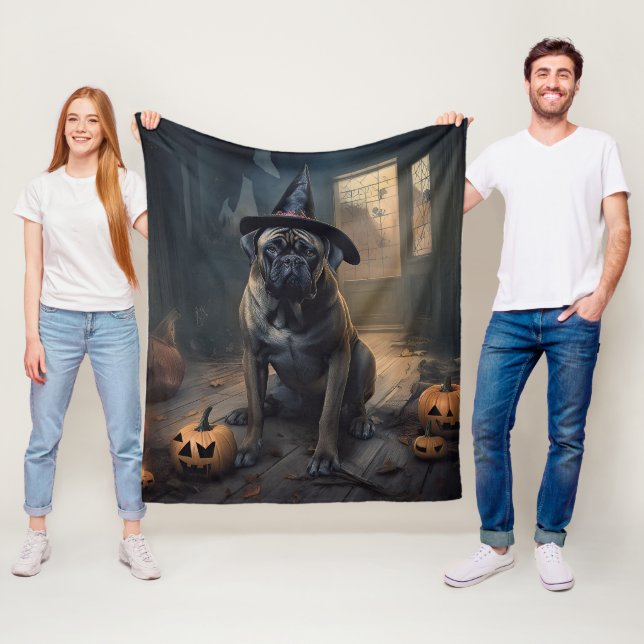 Couverture Polaire Bullmastiff Citrouilles Halloween effrayant (En situation)