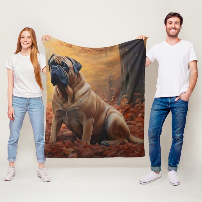 Couverture Polaire Bullmastiff en automne Feuilles automne Inspire (En situation)