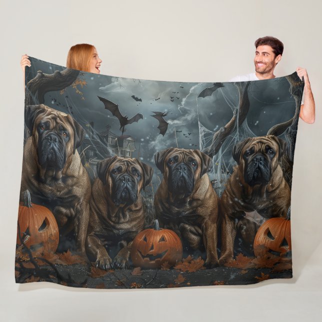 Couverture Polaire Bullmastiff Halloween nuit chien délice (En situation)