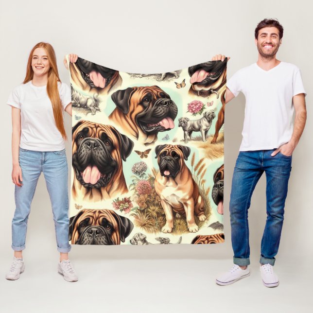 Couverture Polaire Bullmastiff vintage sans chaîne (En situation)