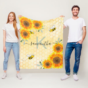 Couverture Polaire Bumble abeilles tournesol jaune nid d'abeille mono