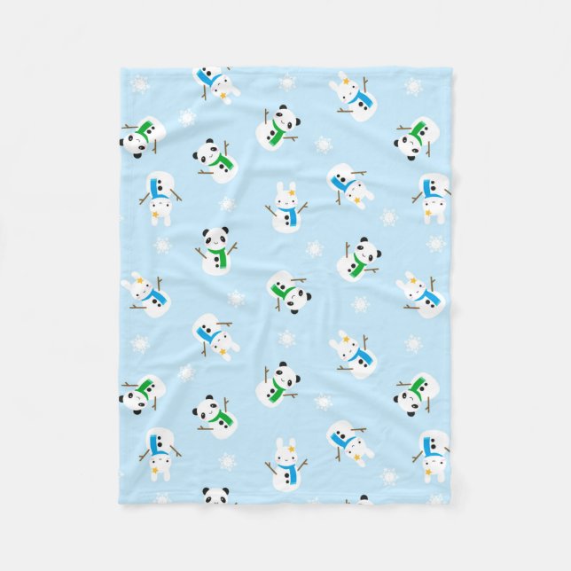 Couverture Polaire Bunnies Neige & Pandas Neige (Devant)