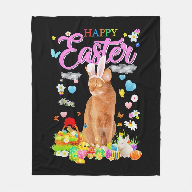 Couverture Polaire Bunny Abyssinian Chat Happy Pâques (Devant)