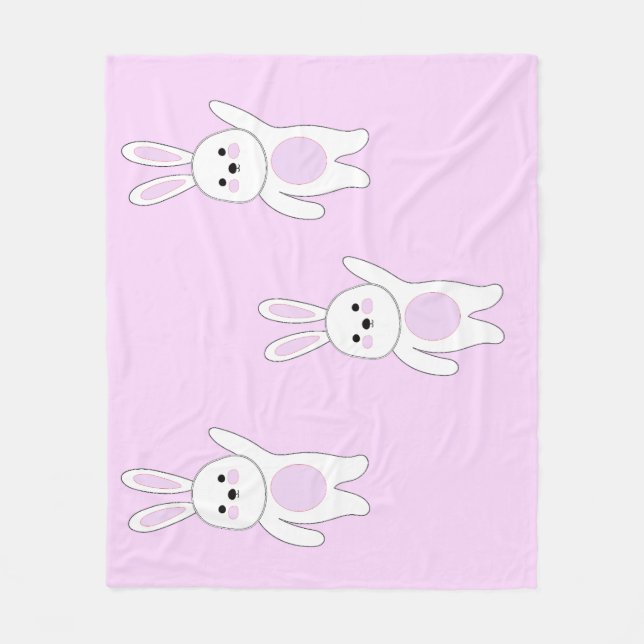 Couverture Polaire Bunny. Blanc et rose. (Devant)