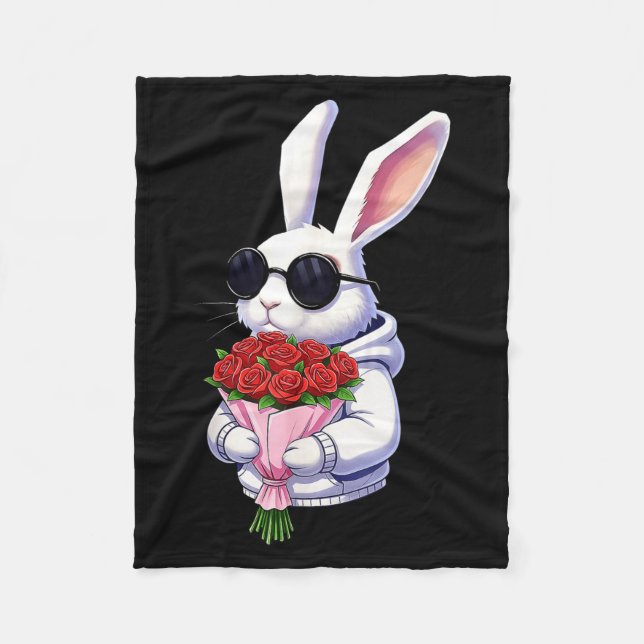 Couverture Polaire Bunny Hugging Valentine Flower Bunny  (Devant)