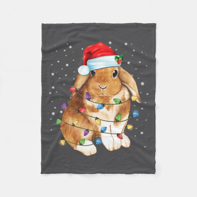 Couverture Polaire Bunny Rabbit Christmas Lights Santa Hat Funny Xmas (Devant)