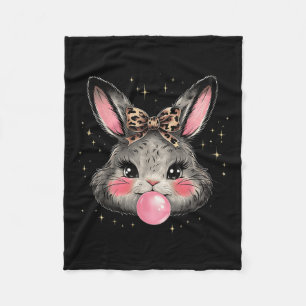 Couverture Polaire Bunny Rabbit Face Leopard Coquette Bow Pâques Jour