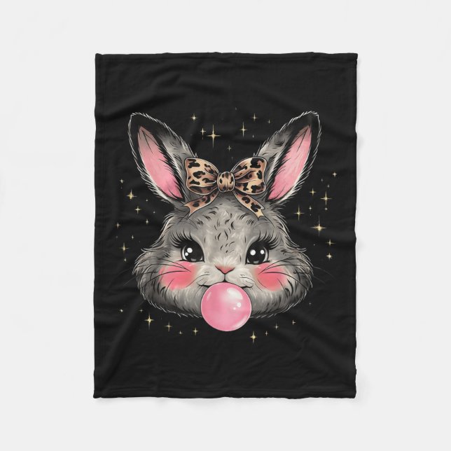 Couverture Polaire Bunny Rabbit Face Leopard Coquette Bow Pâques Jour (Devant)