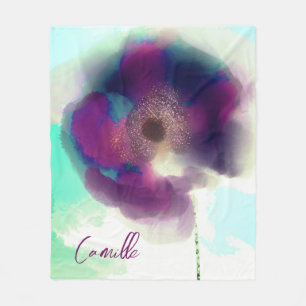 Couverture Polaire Burgundy Bleu Aquarelle Populaire Floral Monogramm
