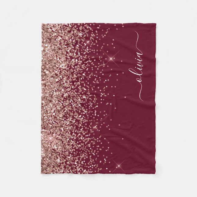 Couverture Polaire Burgundy Blush Rose Gold Pailleté Monogramme (Devant)