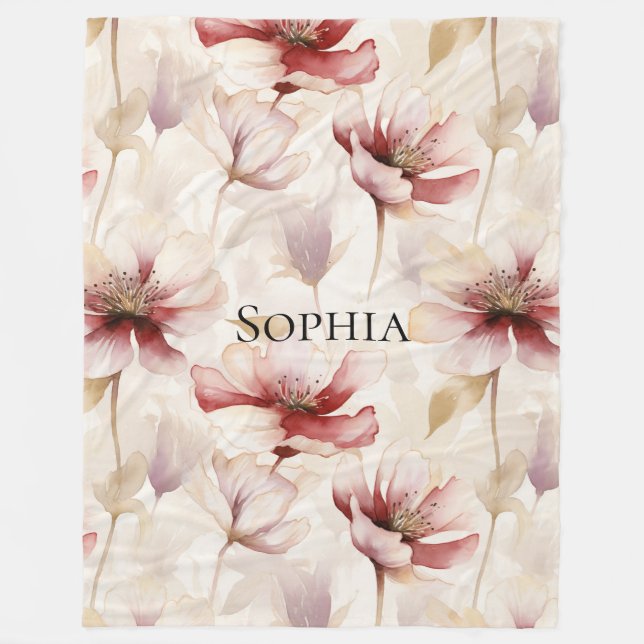 Couverture Polaire Burgundy Crème Lavande Fleur de Mariage (Devant)