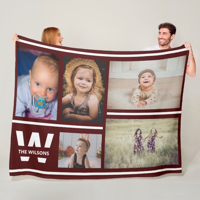 Couverture Polaire Burgundy Stripes Multiples Photos Personnalisées M (En situation)