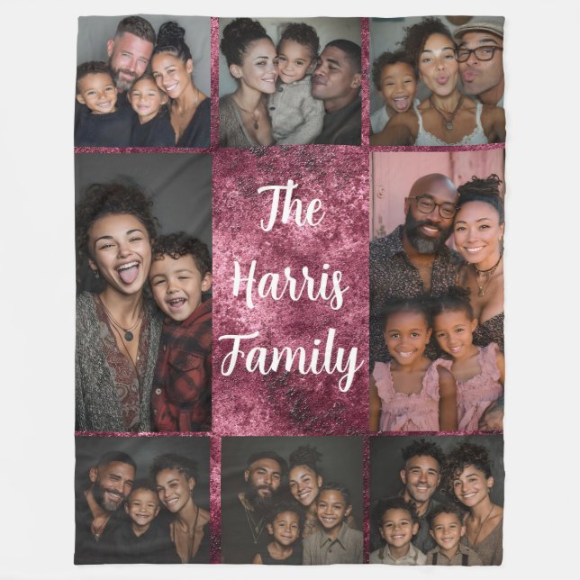 Couverture Polaire Burgundy White Family Photo Collage polaire Blanch (Devant)