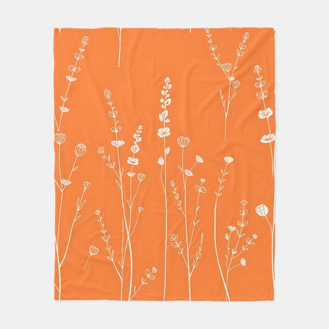 Couverture Polaire Burnt Orange Wildflower Minimal Pattern (Devant)